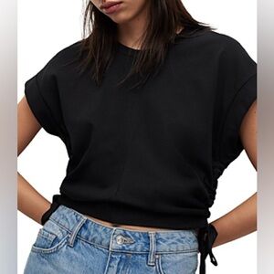 All Saints Mira Cropped Drawcord Cotton Top - Black, Size Medium